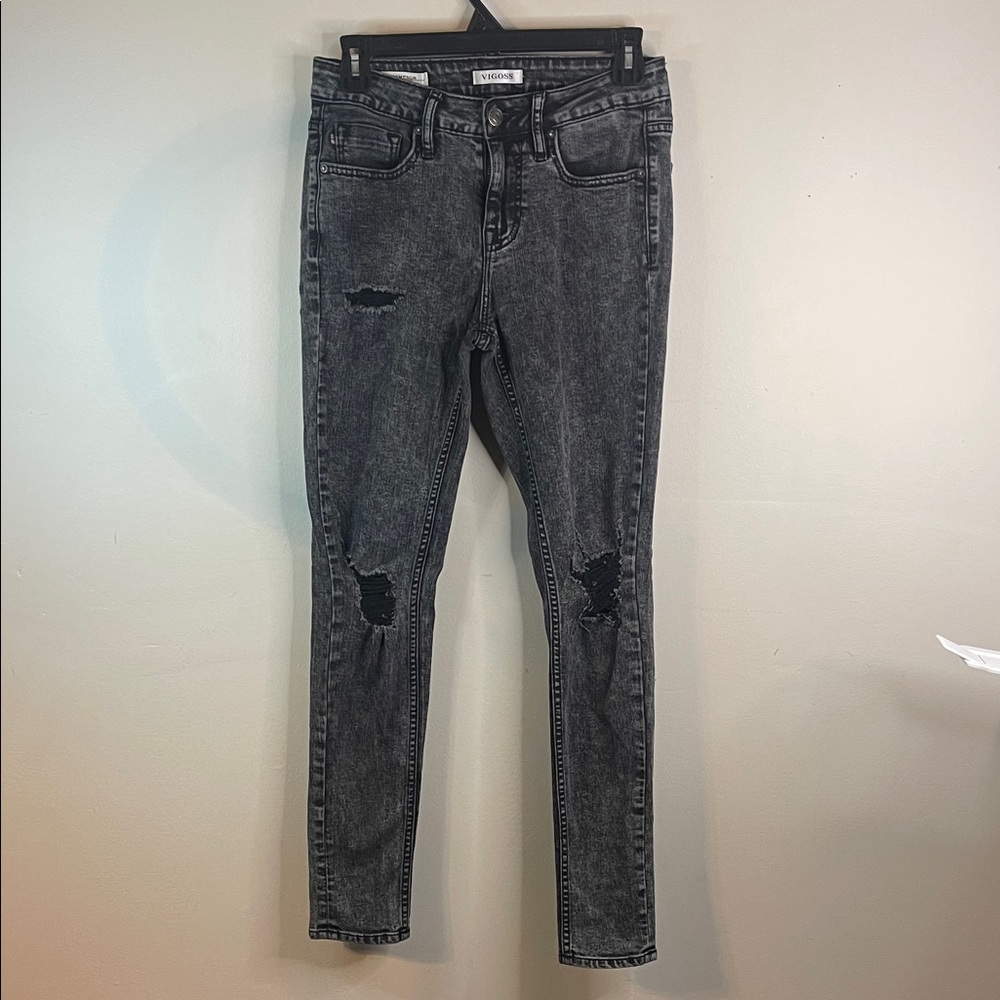 Vigoss Thompson Tomboy Distressed Grey Acid Wash Jeans EUC #175